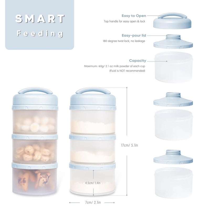 Termichy Stackable Formula Dispenser Portable Milk Powder Container, 2 Pack, Misty Blue - Image 2